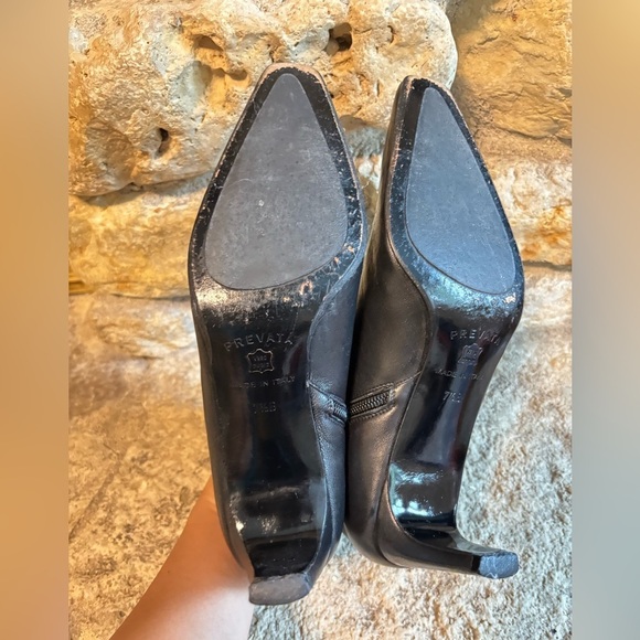 PREVATA Black Soft Leather Short Ankle High Heel Side Zip Boots Booties 7.5 - Picture 7 of 10